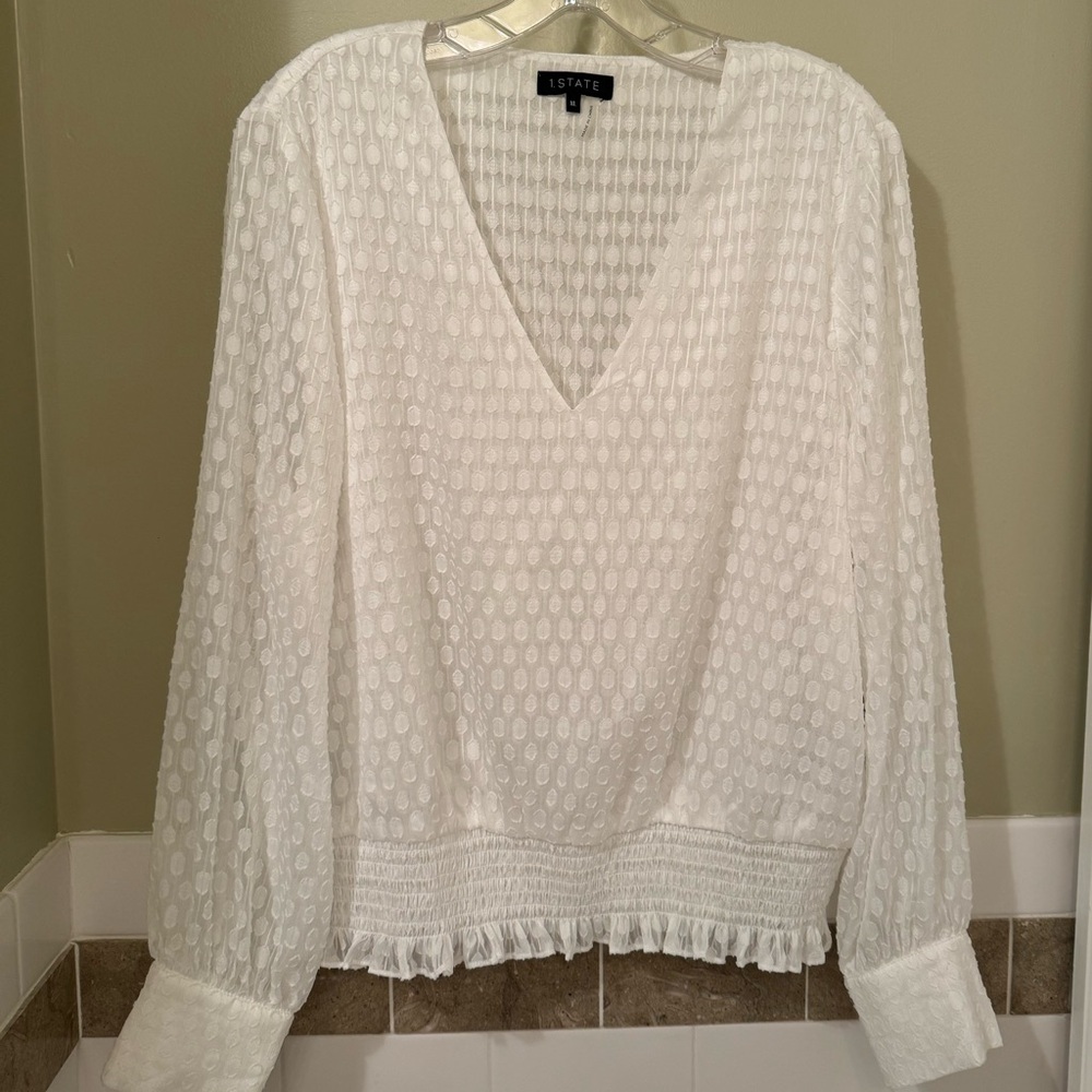 1.STATE Smocked Waist Blouse XL | Ivory